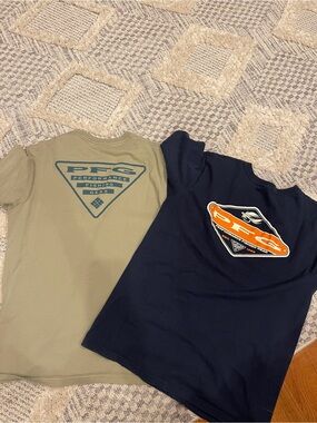 Columbia Men's PFG Navy Blue Green Short Sleeve Tee Shirts T-Shirts Medium